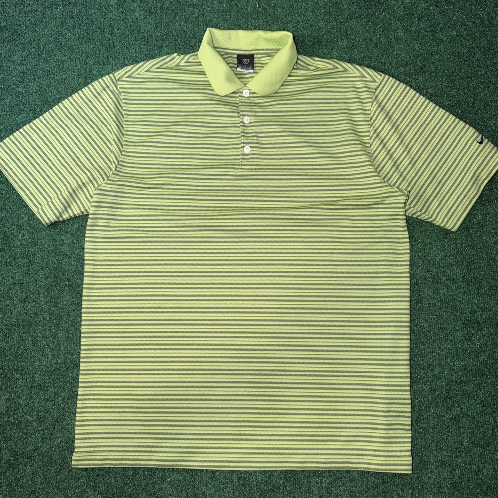 Nike Golf Polo Shirt Short Sleeve Green Striped Dri Fit UV Men's Large